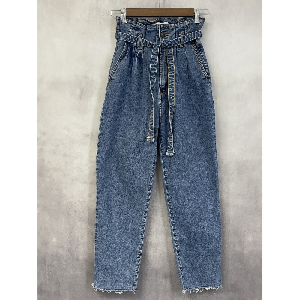 Abercrombie Fitch Mom Jean Women 26/2R Paperbag Waist Tie Belt Indie Street Chic